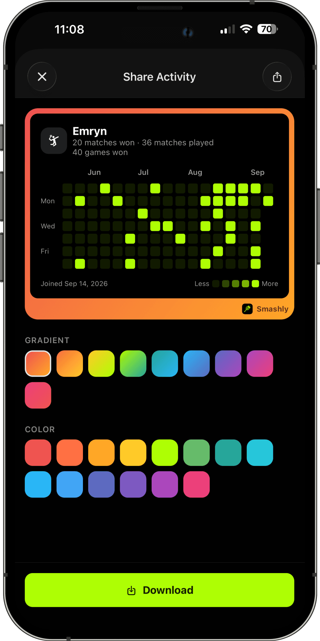 Share Your Progress — turn your activity into a shareable streak card.
